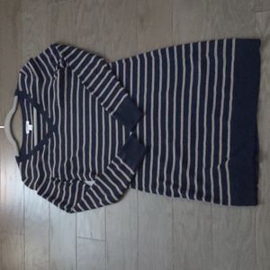 Old Navy tan and navy striped sweater dress